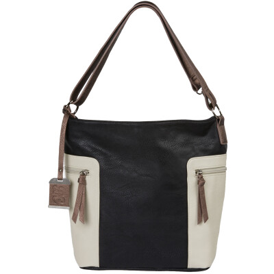Bulldog Convertible Hobo/Cross Body Style Purse Leather Black/Tan