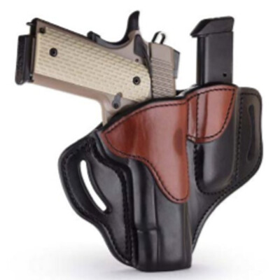 1791 Gunleather Open Top BH1M1 Multi-Fit OWB Holster With Built in Magazine Pouch for 5" 1911 Semi Auto Models Right Hand Draw Leather Black/Brown
