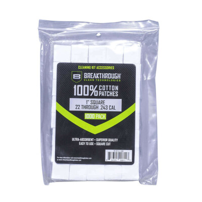 Breakthrough Clean Technologies Square Cotton Patches 1" .22 to .243 Caliber 200 Pieces