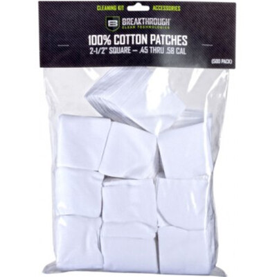 Breakthrough Clean Technologies Square Cotton Patches 2-1/2" .45 to .58 Caliber 50 Pieces