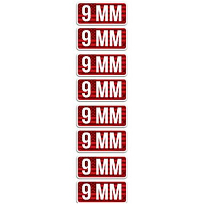 MTM Ammo Caliber Labels 9mm 8 Pack 2.25"x1.08" Red and White