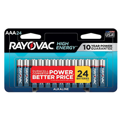 RAYOVAC High Energy Alkaline AAA Batteries Package of 24