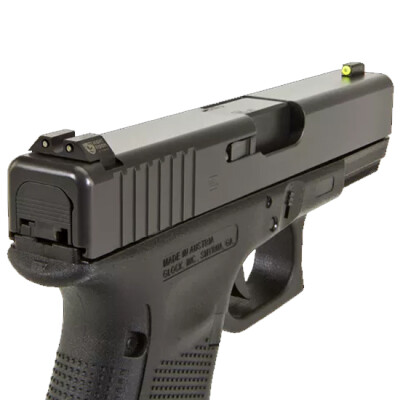 Night Fision Perfect Dot Tritium Night Sight Set Glock 17/19/26/34 Green Tritium Front/Rear Yellow Front Ring U-Notch Rear with No Ring Metal Body Black Nitride Finish