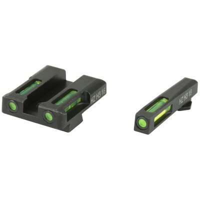 HIVIZ LITEWAVE H3 for Glock 9mm/.40 S&W/.357 SIG Green Tritium Fiber Optic Night Sight Set Steel Black