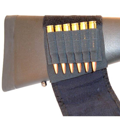 GrovTec Buttstock Cartridge Shell Holder Rifle with Velcro Flap Elastic Nylon Black
