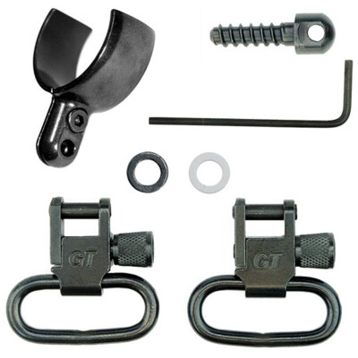 GrovTec 12 Gauge Shotgun Magazine Tube Two Piece Barrel Band Locking Swivel 1" Slings Set Steel Black