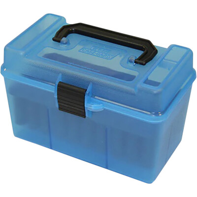 MTM Case-Gard Deluxe H-50 Series Rifle Ammo Box Magnum Holds 50 Rounds Clear Blue H50-R-MAG-24