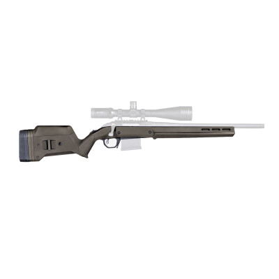 Magpul Hunter Stock for Ruger American Short Action Calibers M-LOK Modular Attachment Slots Aluminum Bedding Block Adjustable LOP Spacers Polymer OD Green