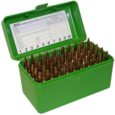 MTM Case-Gard R-50 Series 50 Round Large Rifle Ammunition Box Polypropylene Green RL-50-10