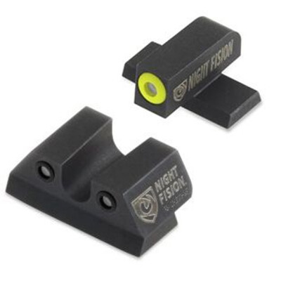 Night Fision Perfect Dot Tritium Night Sight Set SIG Sauer P-Series Pistols with #8 Front/#8 Rear Green Tritium Front/Rear Yellow Front Ring Square Notch Rear with No Ring Metal Body Black Nitride Finish