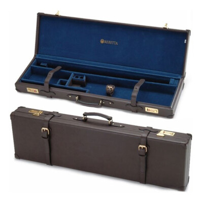 Beretta Hard Leather Case for standard Beretta Shotguns 32" barrels 39"X13"X6" Flush Fit Chokes Storage Brown Leather Blue Interior