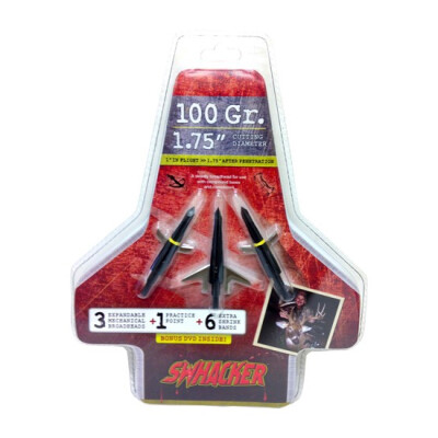 SWHACKER Broadhead 2 Blade Expandable 100 grain 1.75" cut 3 Pack