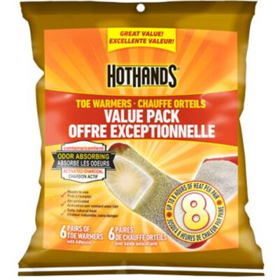 HotHands Toe Warmer Value Pack Adhesive Back Up to 8 Hours 6 Pairs
