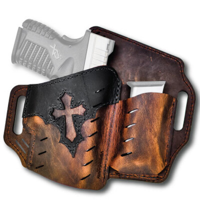 Versacarry Underground Premium Guardian Arc Angel Holster with Magazine Pouch Colt 1911 and Similar OWB Right Hand Water Buffalo Leather Distressed Brown and Black