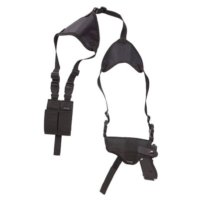 Bulldog Cases Deluxe Horizontal Shoulder Holster Medium Frame Revolvers with 3"-4" Barrels Ambidextrous with Double Speedloader Pouch Nylon Black WSHD12