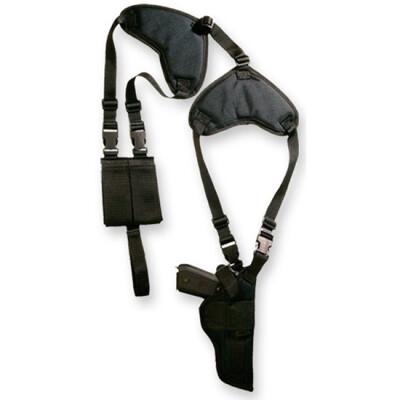 Bulldog Cases Deluxe Shoulder Harness Vertical Shoulder Holster with Thumb Break Size 8 Large Frame Semi-Automatic Pistol with 3.5" to 5" Barrel Ambidextrous Fully Adjustable Nylon Black WSHDV8