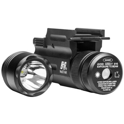 NcSTAR Flashlight and Green Laser Combo with QR Weaver Mount 150 Lumen 1 CR123A Battery Aluminum Anodized Black