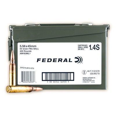Federal XM193 ..56 NATO 400 Rounds in Ammo Can 55 Grain FMJ-BTAmmunition XM193ML1