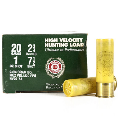 Estate High Velocity 20 Ga 2.75" #7.5 Lead 1oz 25 Rounds