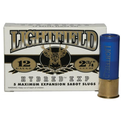 Lightfield Hybred EXP 12 Gauge Ammunition 5 Rounds 2-3/4" Shot Shell 1-1/4oz Lead Sabot Slug 1454fps