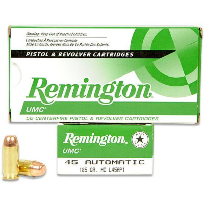 Remington UMC .45 ACP Ammunition 50 Rounds 185 Grain Full Metal Jacket 1015fps