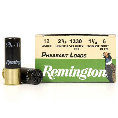 12 Gauge Remington Pheasant Load 2-3/4" #6 Lead 1-1/4 oz 1330 fps 25 Round Box PL126