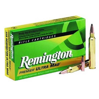 Ammo .338 RUM Remington Premier 250 Grain Swift A-Frame PSP Bullet 2860 fps 20 Rounds PR338UM1