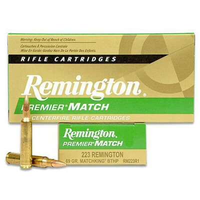 Remington Premier Match .223 Remington Ammunition 20 Rounds 69 Grain Sierra MatchKing Boat Tail Hollow Point Projectile 3025fps