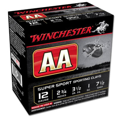 Ammo 12 Gauge Winchester AA Target Load 2-3/4" #7.5 Lead 1 Ounce 1350 fps 25 Round Box AASCL127