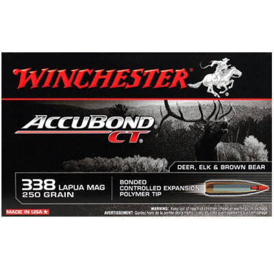 Winchester AccuBond .338 Lapua Magnum Ammunition 20 Rounds 300 Grain Nosler AccuBond Polymer Tip Boat Tail Bullet 2650fps