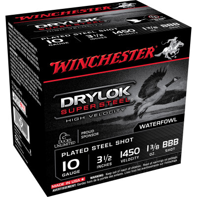 Winchester Drylok 10 Gauge Ammunition 25 Rounds 3-1/2" BBB Steel 1-3/8oz