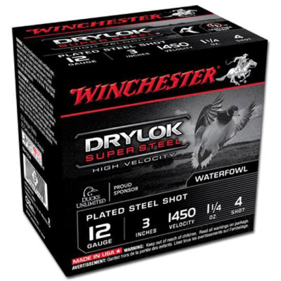 Winchester Drylok 12 Ga 3" #4 Steel 1.25oz 25 Rounds
