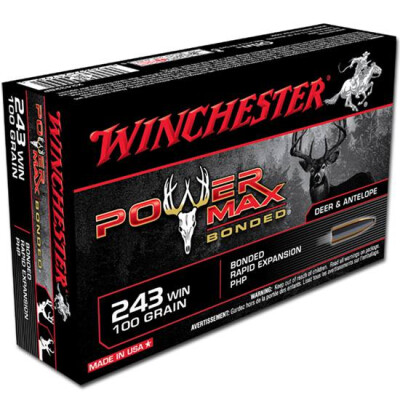 Ammo .243 Win Winchester Power Max 100 Grain Bonded 2960 fps 20 Round Box X2432BP