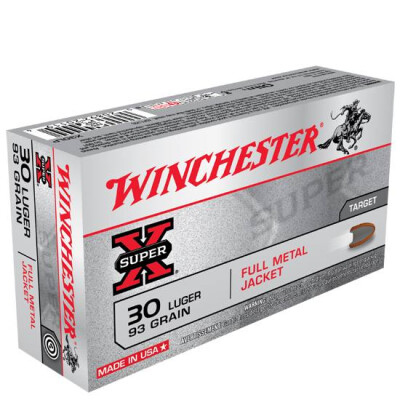 Ammo .30 Luger Winchester Super-X 93 Grain FMJ Bullet 1220 fps 50 Rounds X30LP