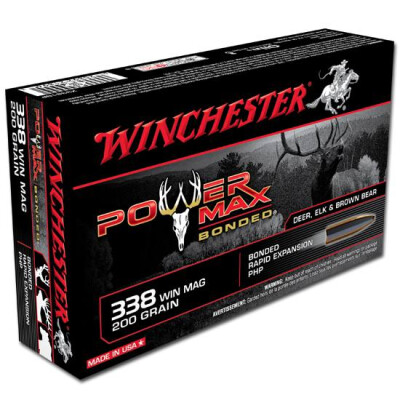 Ammo .338 Winchester Magnum Winchester Power Max Bonded 200 Grain Bonded Protected Hollow Point Bullet 2960 fps 20 Rounds X3381BP
