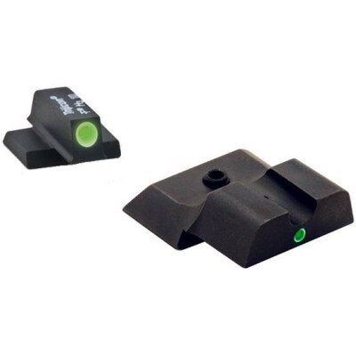Ameriglo Tritium I-Dot Sight Set S&W M&P Shield Green Tritium Front With White Outline Green Tritium Rear With Round Notch Steel Matte Black SW-141