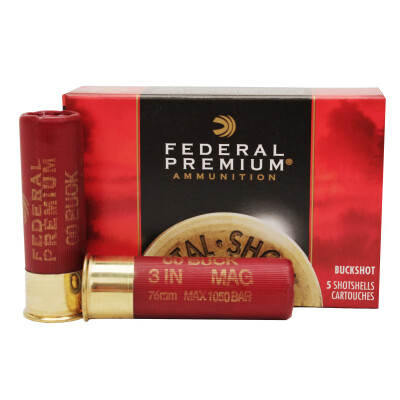 Federal Vital-Shok 12 Gauge Ammunition 5 Rounds 3" 00 Buck Copper Plated 15 Pellets 1100fps
