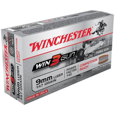 Winchester Win3Gun 9mm Luger Full Metal Jacket, 147 Grain, 950 fps, 50 Round Box