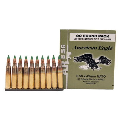 Federal M855 5.56 NATO Ammunition, 90 Rounds, FMJ, 62 Grains, 5 Rd Stripper Clips