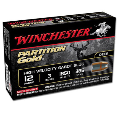 Winchester Partition Gold 12 Gauge Ammunition 5 Rounds 3" Sabot Slug 385 Grain
