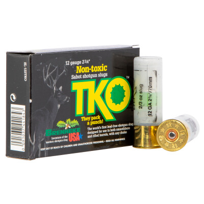 Brenneke USA T.K.O. 12 Gauge Ammunition 5 Rounds 2-3/4" 2/3 oz Rifled Slug Lead Free 2001 fps