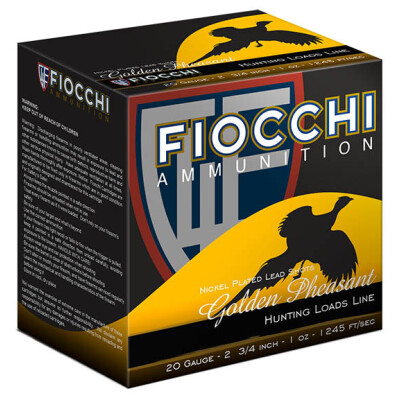 Fiocchi Golden Pheasant 20 Gauge Ammunition 25 Rounds 2-3/4" #7.5 Nickel Plated Lead 1oz