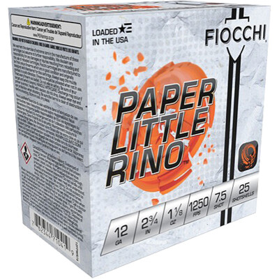 Fiocchi Paper White Rhino 12 Gauge Ammunition 25 Rounds 2.75" #7.5 Lead 1-1/8 oz