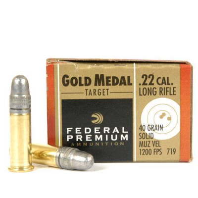 Federal Premium Gold Medal HV Match .22 LR Ammunition, 50 Rounds, LRN, 40 Grains