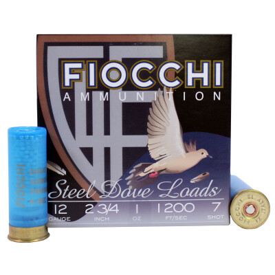 Fiocchi Steel Dove Loads 12 Gauge Ammunition 25 Round Box/4" #7 Steel Shot 1 Ounce 1200 fps