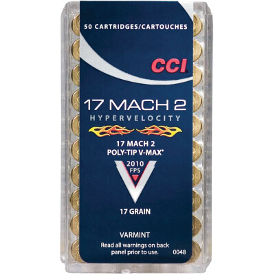 CCI Varmint .17 Hornady Mach 2 Ammunition 50 Rounds 17 Grain Polymer Tip V-Max Projectile 2010fps