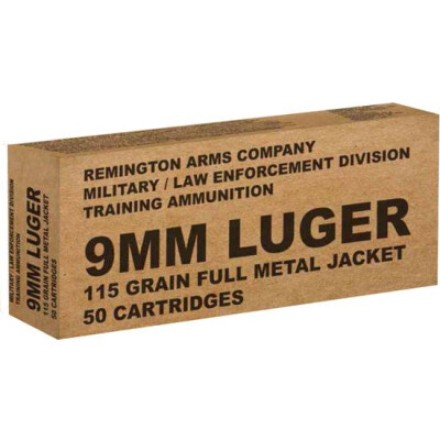 Remington Mil/LE Overrun 9mm Luger Ammunition 50 Rounds 115 Grain FMJ 1145fps