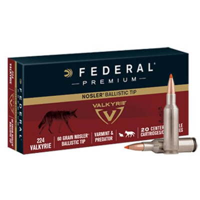 Federal Premium V-Shok .224 Valkyrie Ammunition 20 Rounds 60 Grain Nosler Ballistic Tip Projectile 3300fps
