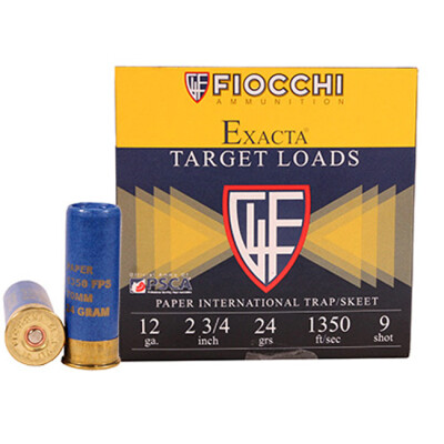 Fiocchi Exacta Paper Hull International 12 Gauge Ammunition 25 Rounds 2-3/4" #9 Lead