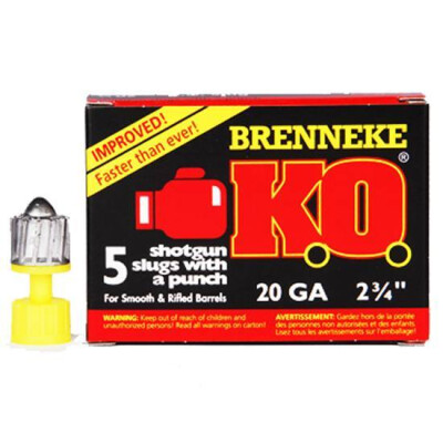 Brenneke 20 Gauge K.O. 2-3/4" Rifled Slug 3/4 Oz 5 Rounds